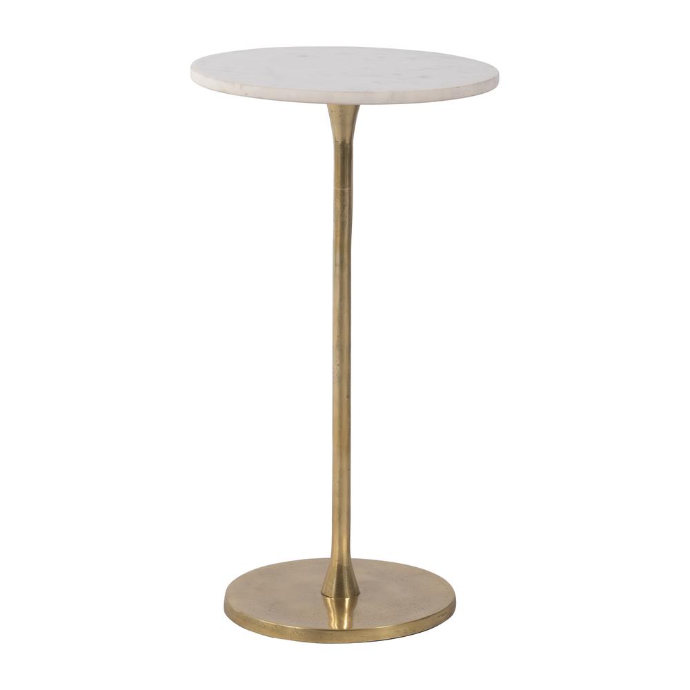 Metal, 24"h Round Drink Table, Gold/white. Picture 2