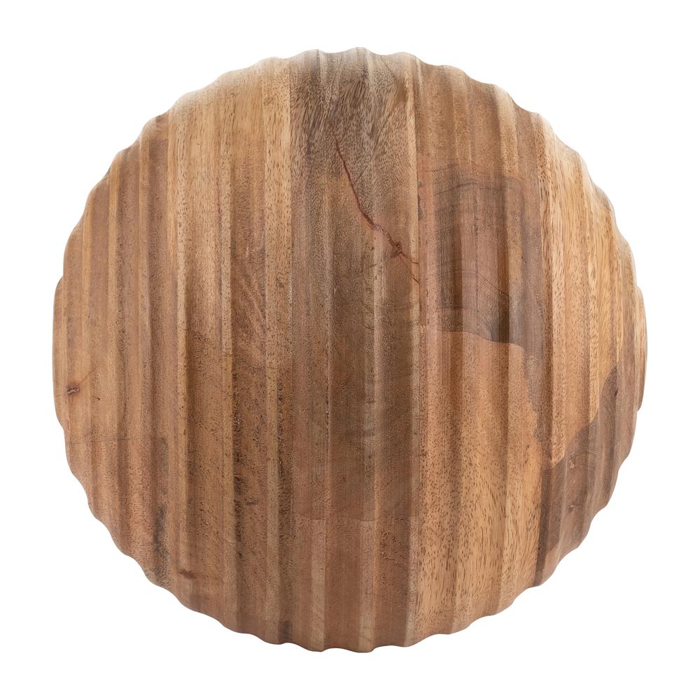 8" Wooden Orb W/ Ridges, Natural. Picture 2