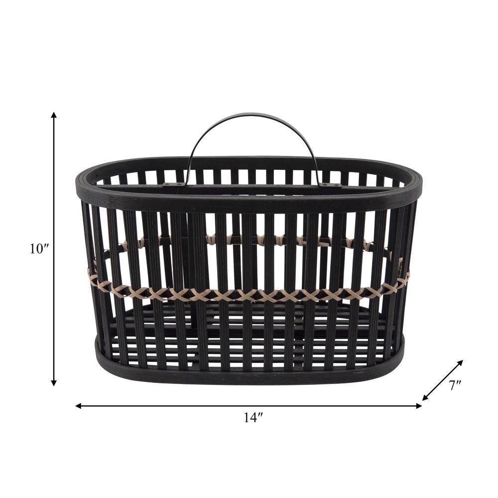 Woven 14" Oval Basket, Black. Picture 4