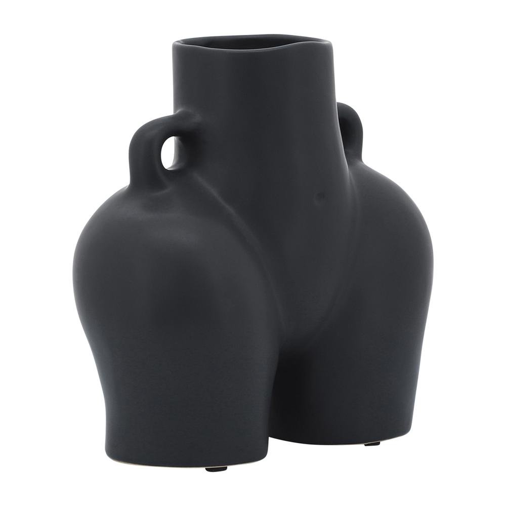 Cer, 7" Half Body Vase, Black. Picture 1