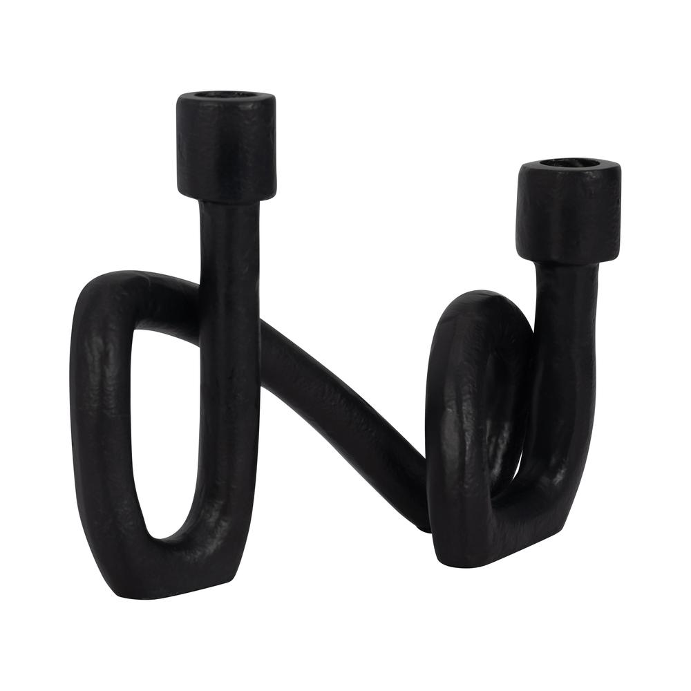 9" Swirled 2 Taper Candleholder, Black. Picture 3