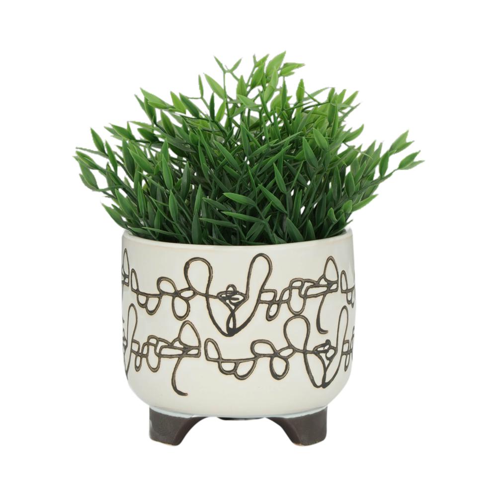 S/2 Ceramic 6/8" Scribble Footed Planter, Beige. Picture 4