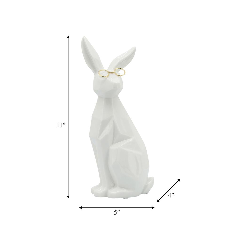 Cer, 11"h Sideview Bunny W/ Glasses, White/gold. Picture 8