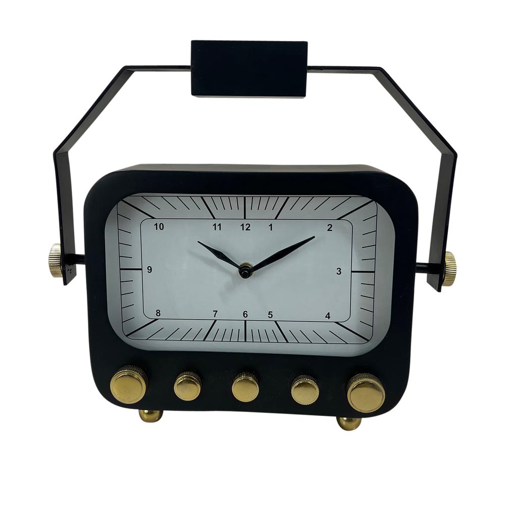 12" Footed Clock With Handle, Black/gold. Picture 1