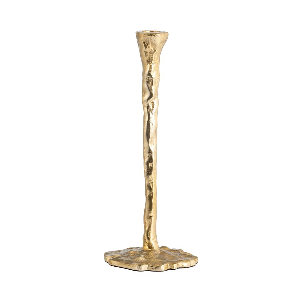 Metal, 15" Forged Taper Candleholder, Gold. Picture 1