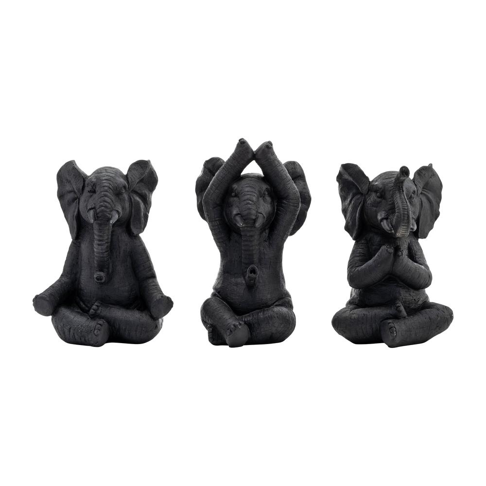 Resin, S/3, 8"h, Yoga Elephants, Blk. Picture 2