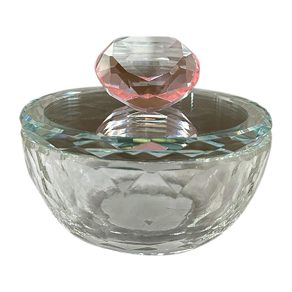 Glass, 4"d Trinket Box W/ Heart, Blush. Picture 1