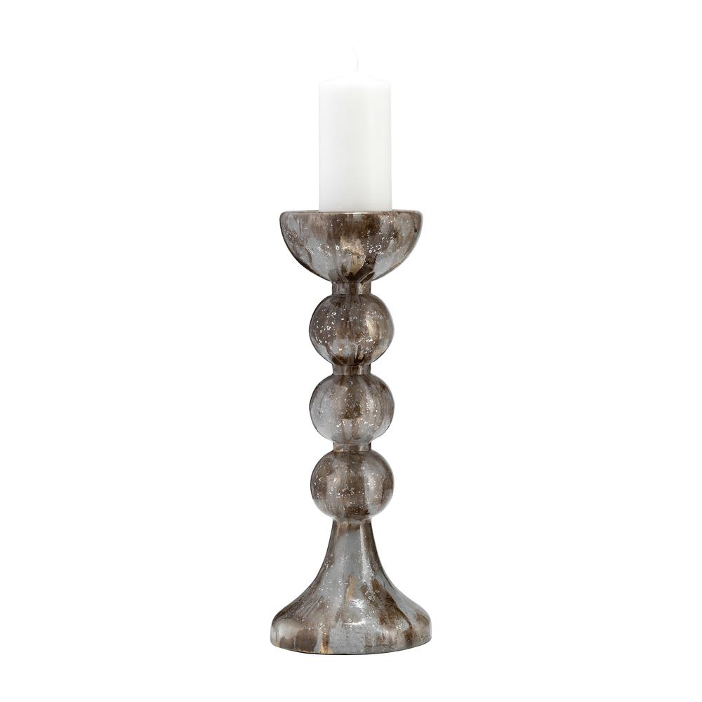 Glass, 18"h, Bubbly Candle Holder, Brown. Picture 2