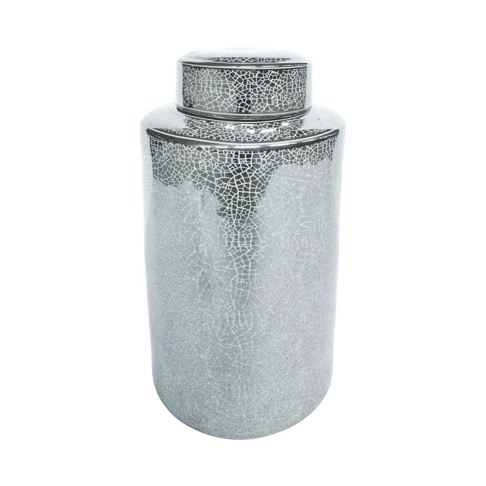 Ceramic 16" Jar, Crackle Silver. Picture 1
