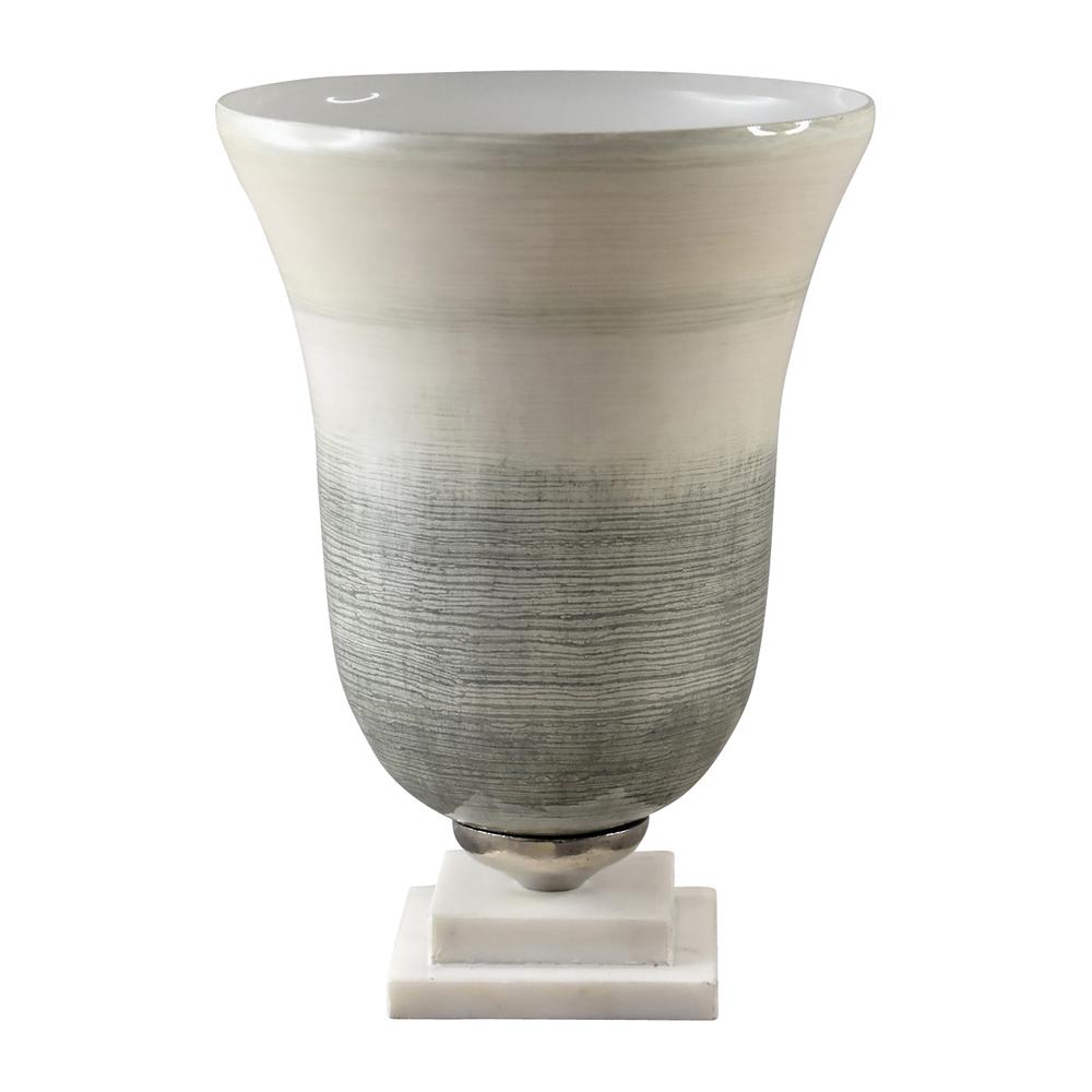 Glass, 12" Vase On Marble Base, Sage/ivory Kd. Picture 1