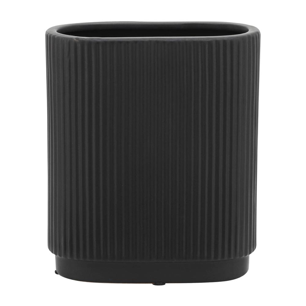Cer, 8"h Ridged Vase, Black. Picture 2