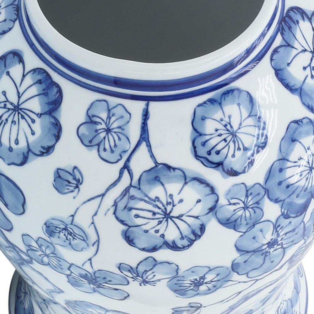 14" Temple Jar W/ Hibiscus, Blue & White. Picture 5