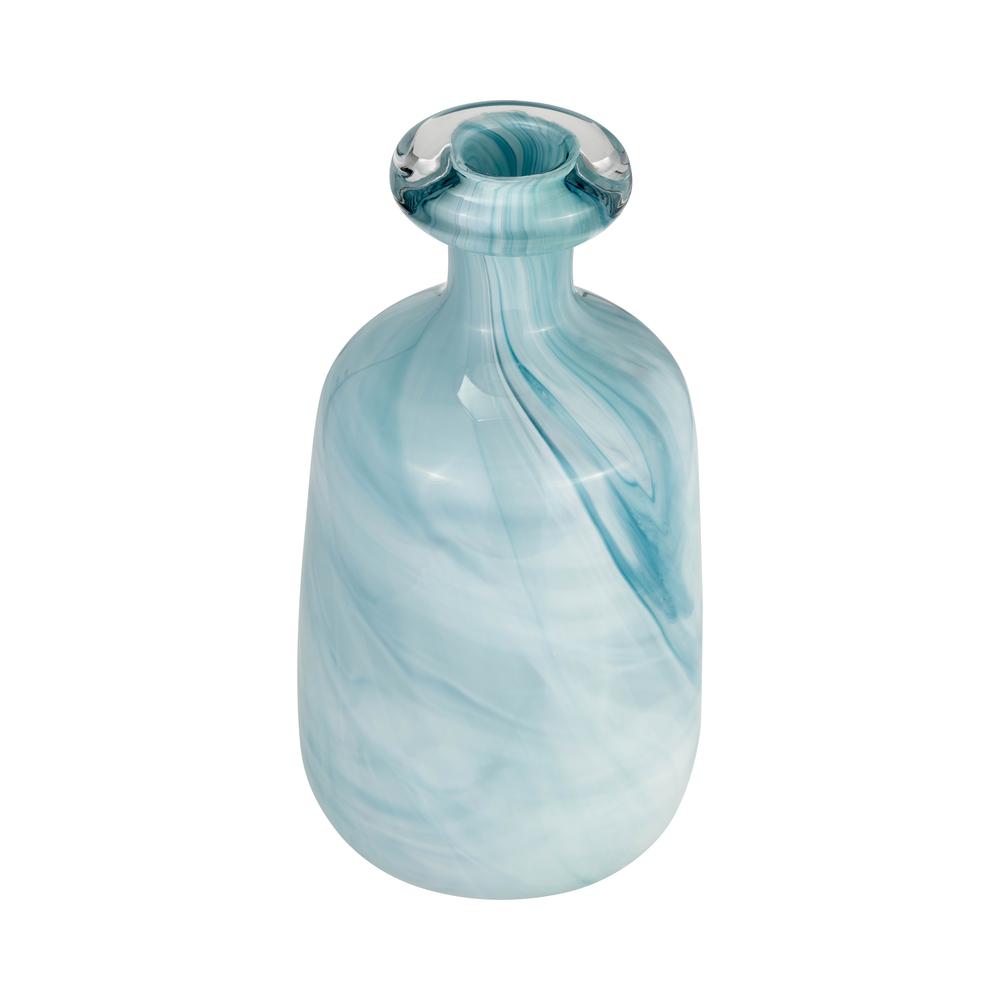 Glass, 12"h Bottle Vase, Teal. Picture 2