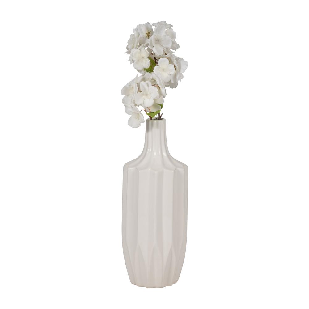 Cer, 13" Fluted Vase, White. Picture 3