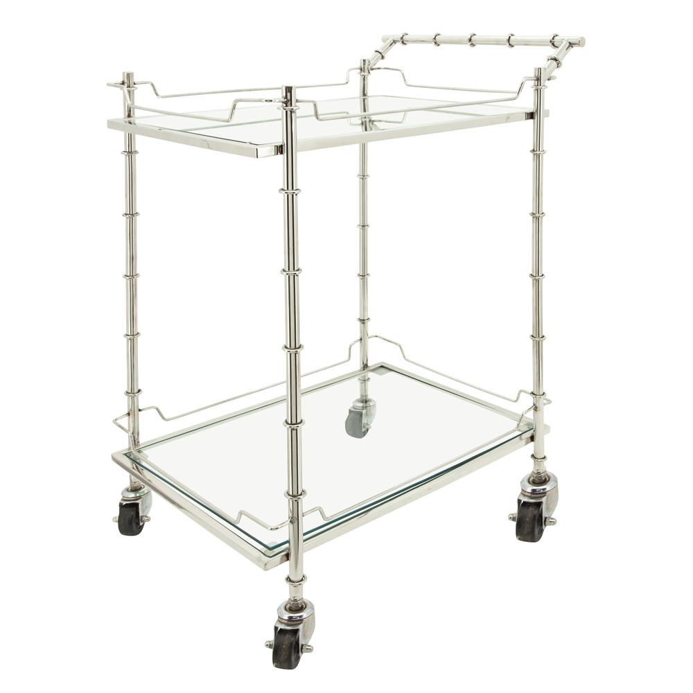 Two Tier 30"h Rolling Bar Cart, Silver. Picture 2