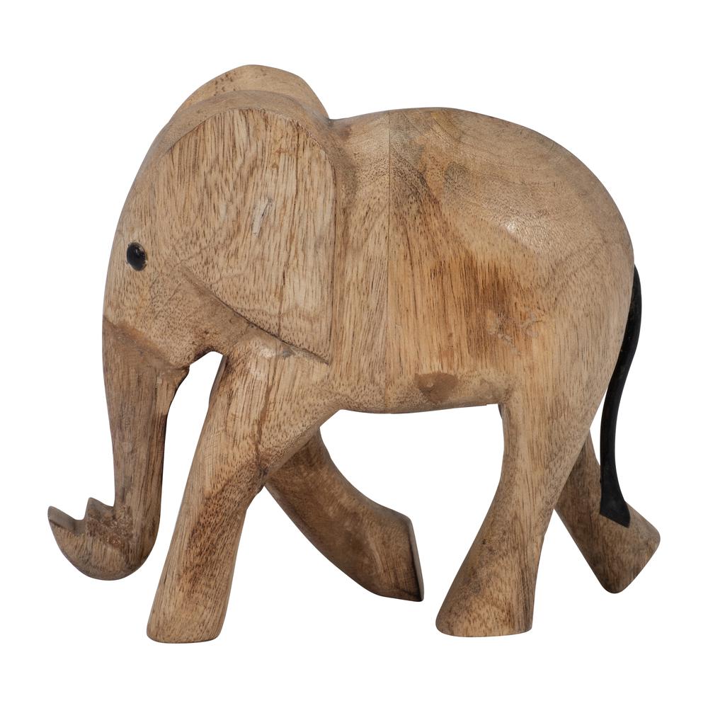 Wood, 7"h Elephant Deco, Brown. Picture 1