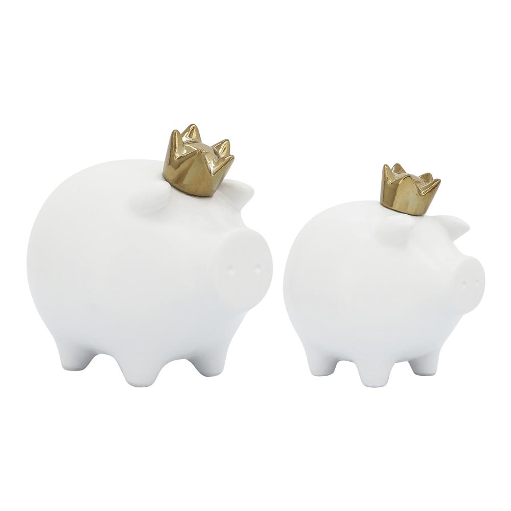 Cer, 8" Pig With Crown, White. Picture 6