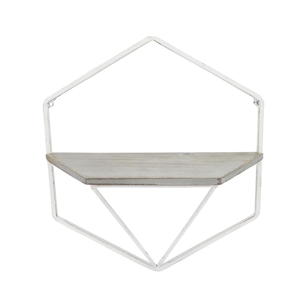 S/2 Metal / Wood Hexagon Wall Shelves, Wht/gray. Picture 3