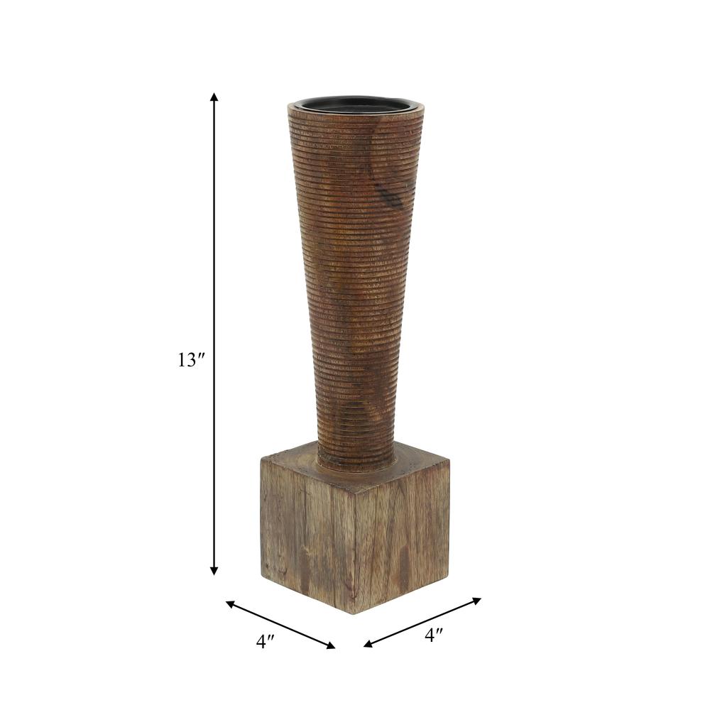 Wood, 13"h, Geometric Candle Holder, Brown. Picture 5