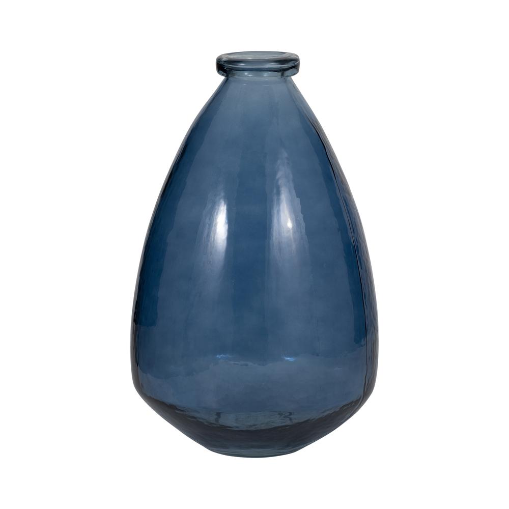 Glass, 15" Balloon Vase, Blue. Picture 1
