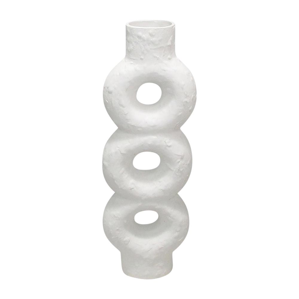 Cer, 17" Textured Stacked Circles Vase, White. Picture 1