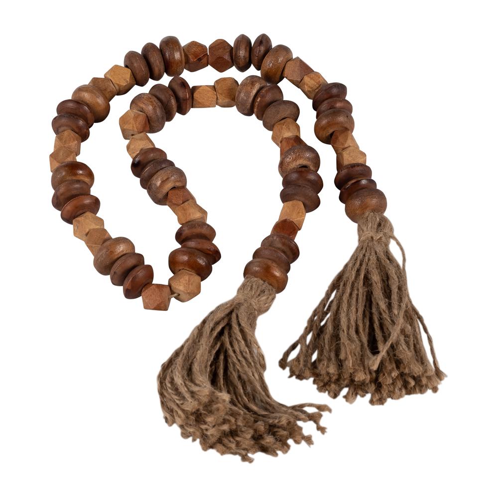 Wood, 33" 2-tone Bead Garland, Natural. Picture 3