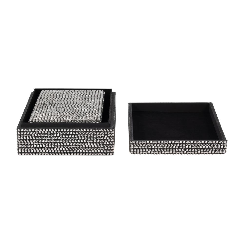 Metal, S/2 10/12" Studded Boxes, Silver/black. Picture 3
