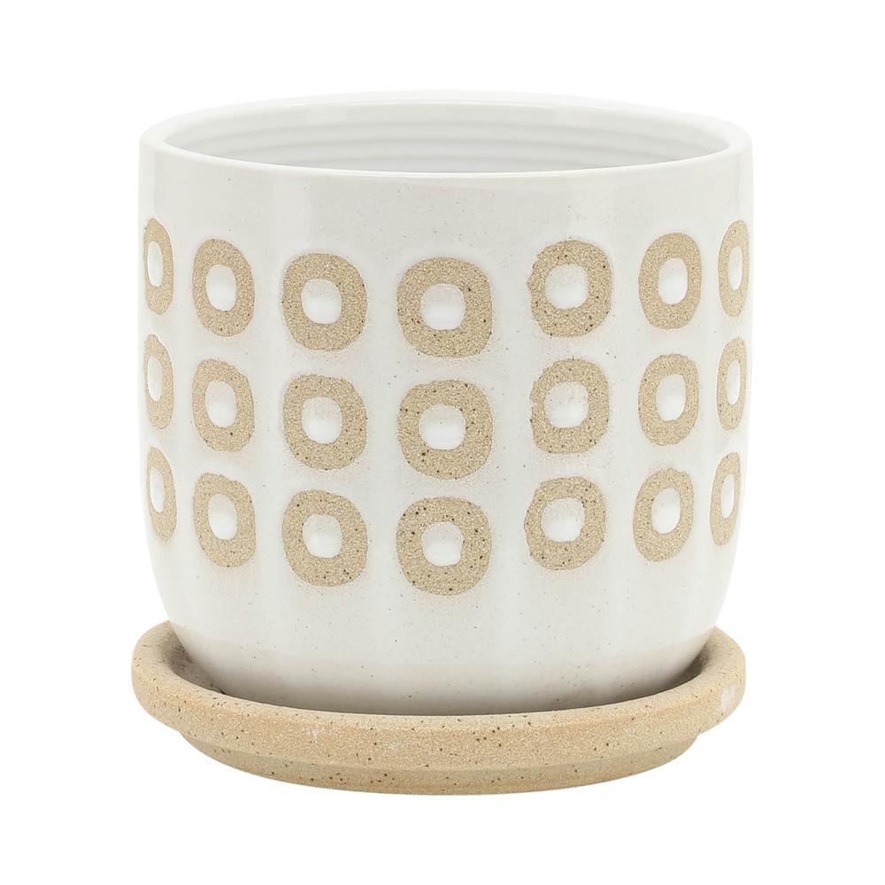 S/2 5/6" Circles Planter W/ Saucer, White. Picture 2