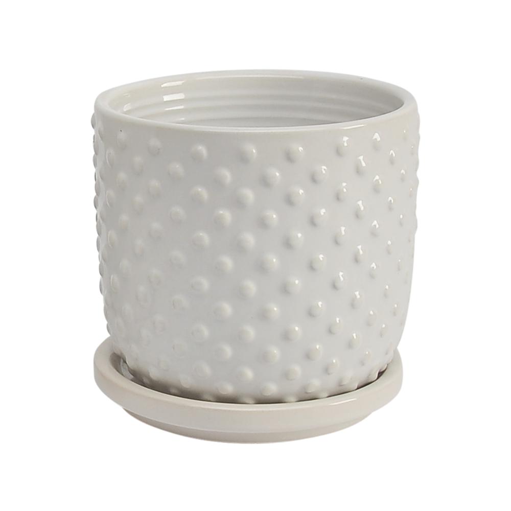 S/2 5/6" Tiny Dots Planter W/ Saucer, White. Picture 3