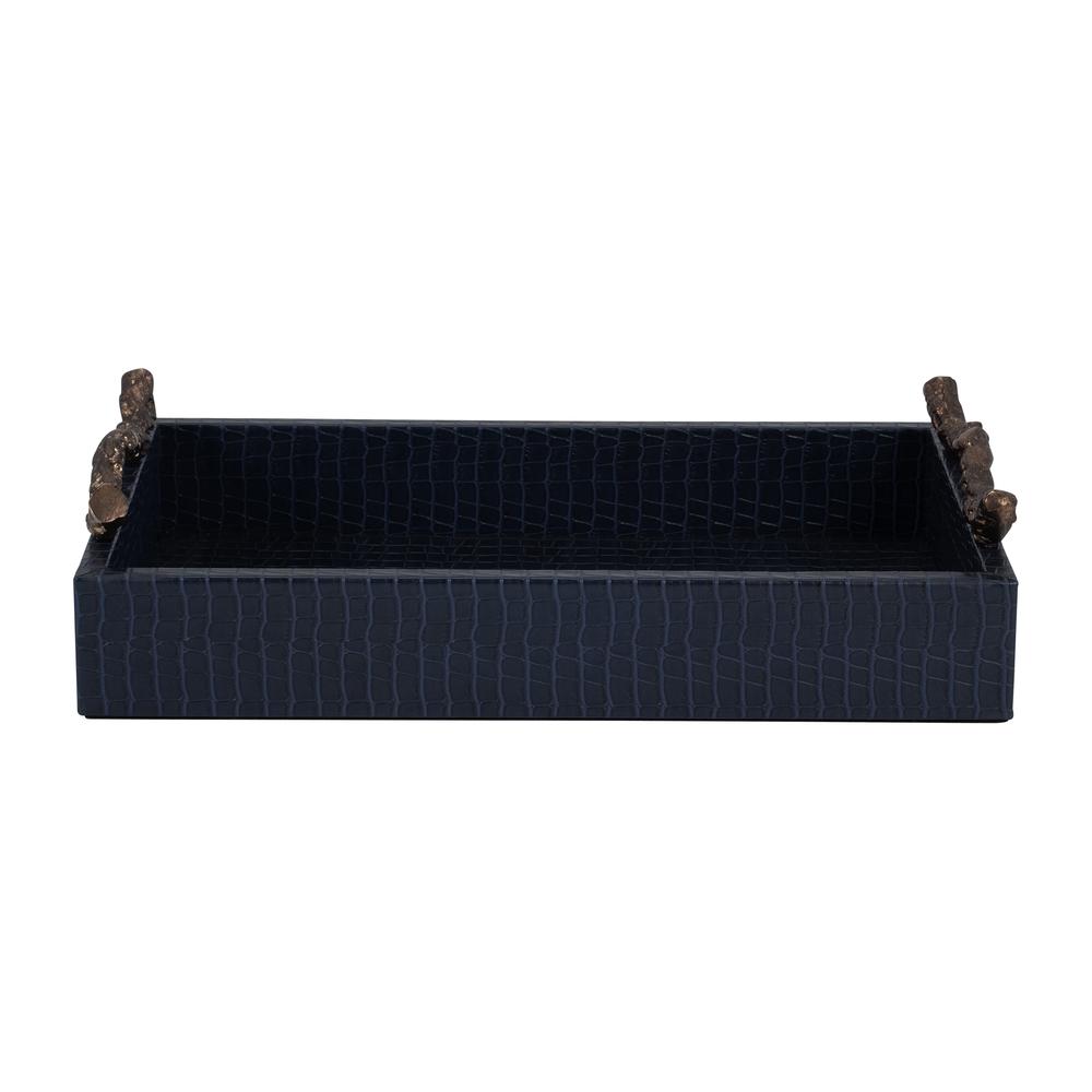 Faux Leather, 16" Copenhagen Tray, Navy/gold. Picture 1