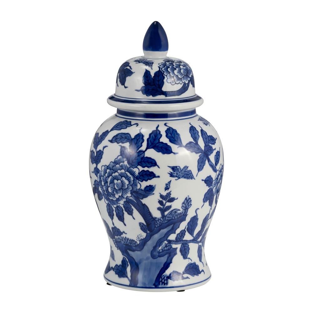 Cer, 14"h Temple Jar, Blue/white. Picture 1