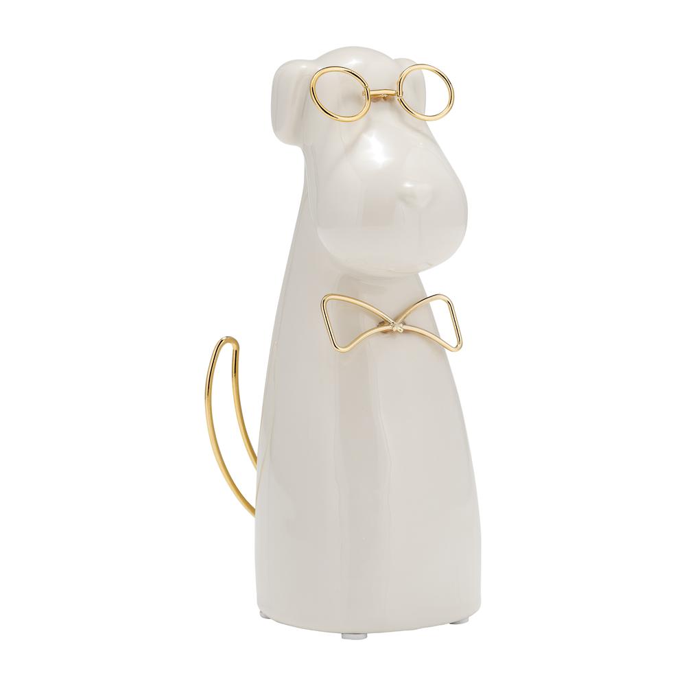 Cer 7"h, Puppy With Gold Glasses And Bowtie, Wht. Picture 2