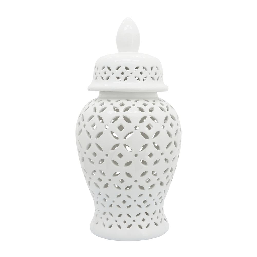 24" Cut-out Daisies Temple Jar, White. Picture 1