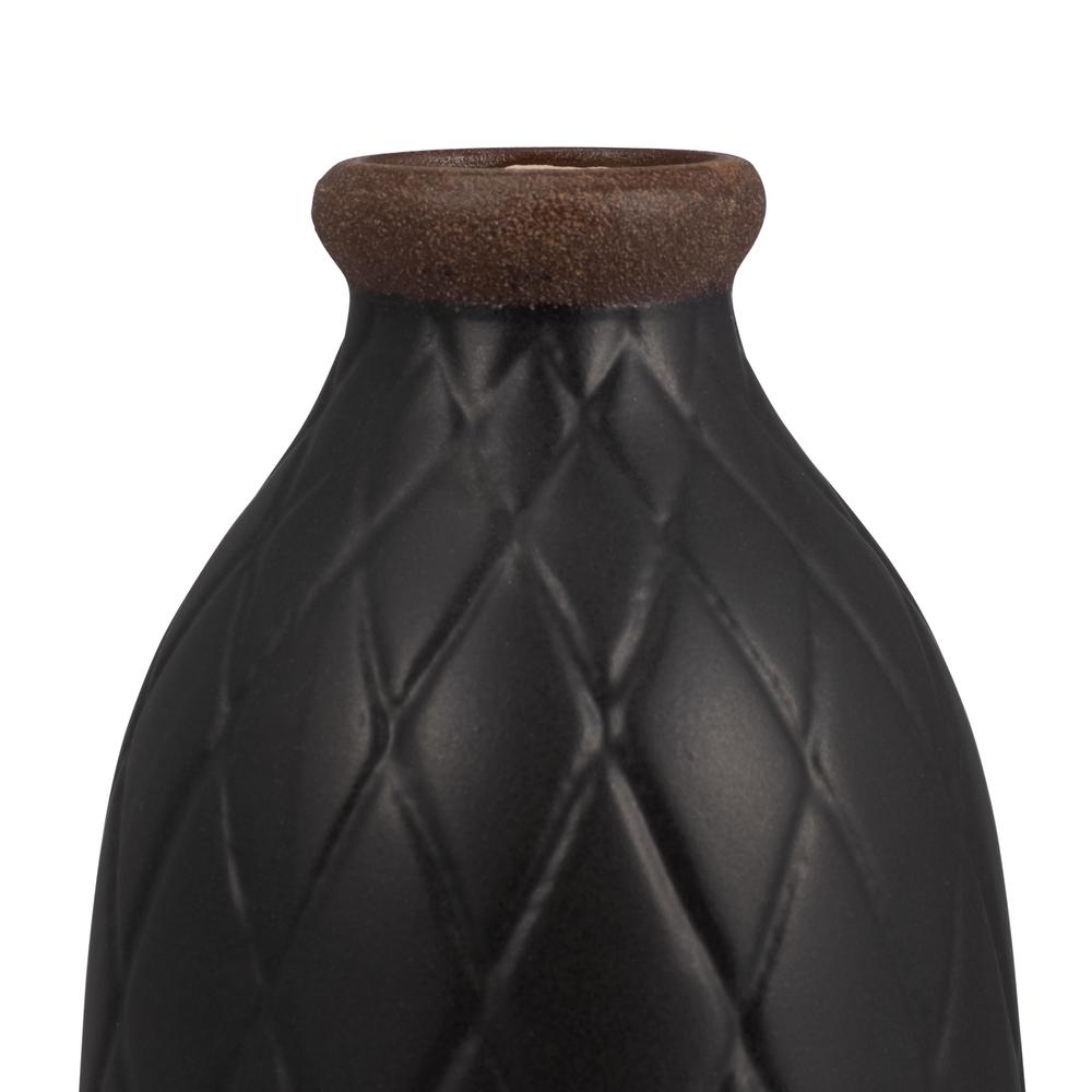 Cer, 9" Plaid Textured Vase, Black. Picture 4
