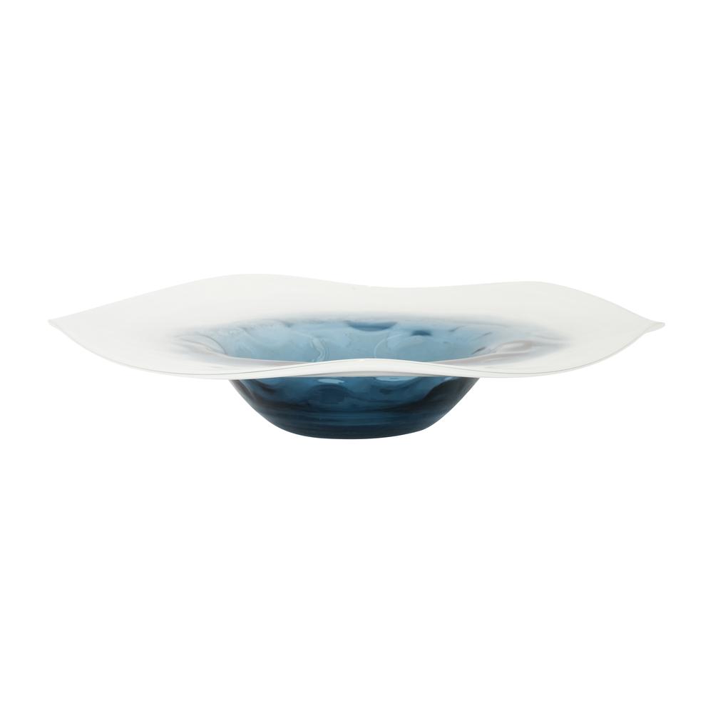 Glass, 12l" Blue Waters Bowl, Blue/white. Picture 2
