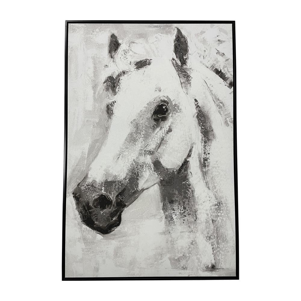 32x48 Framed Handpainted White Horse. Picture 1