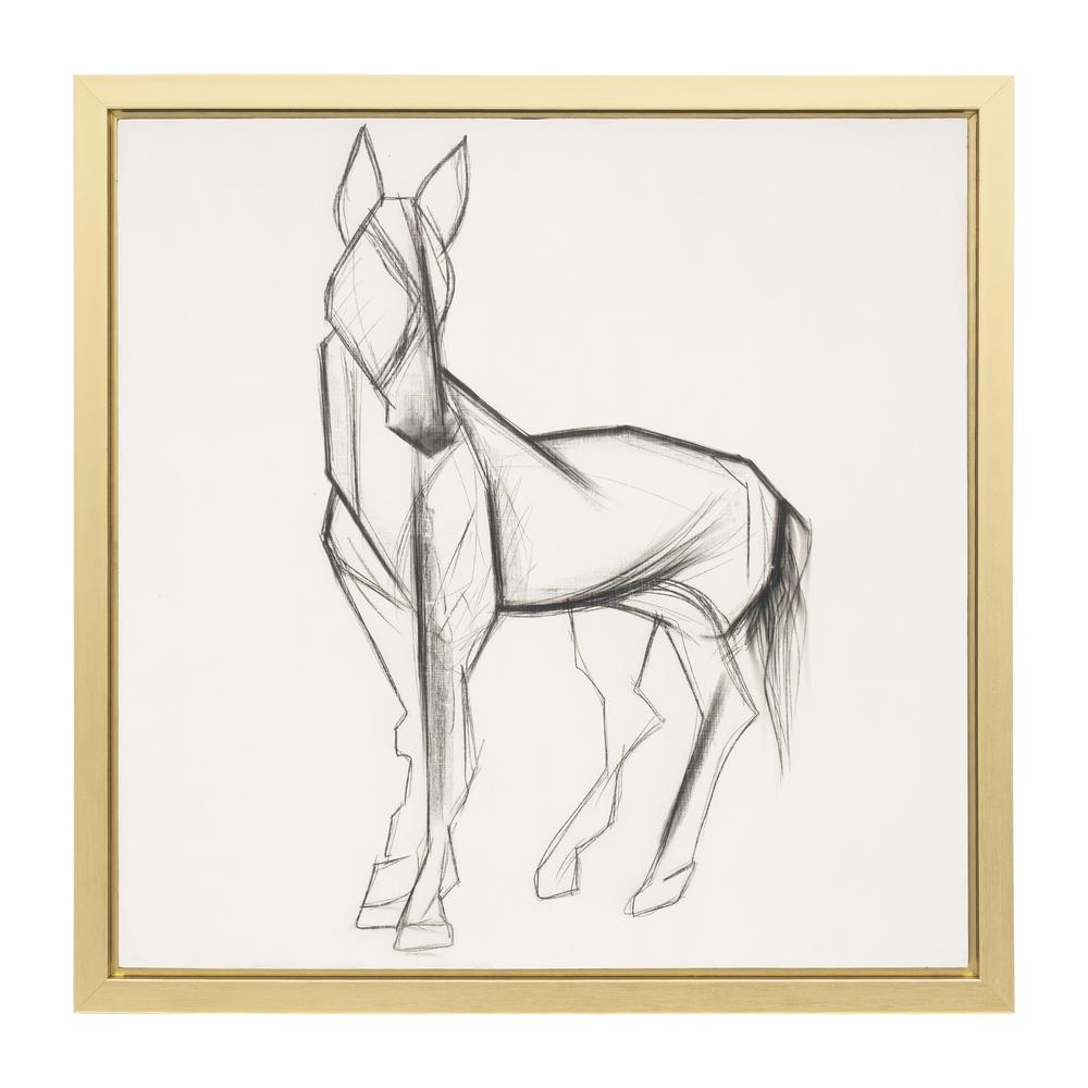 47x47, Hand Painted Elegant Horse Sketch, Blk/wht. Picture 1