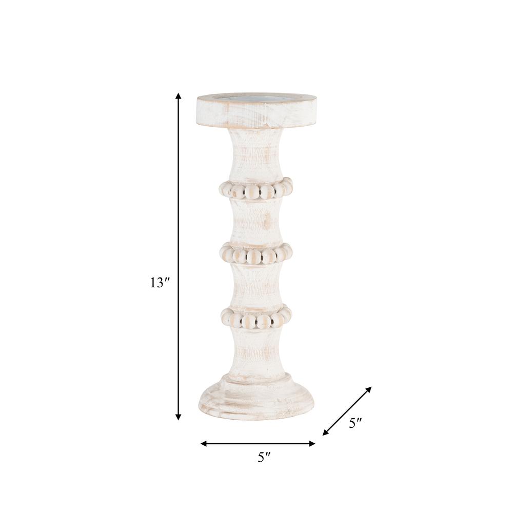 Wood, 13" Antique Style Candle Holder, White. Picture 9