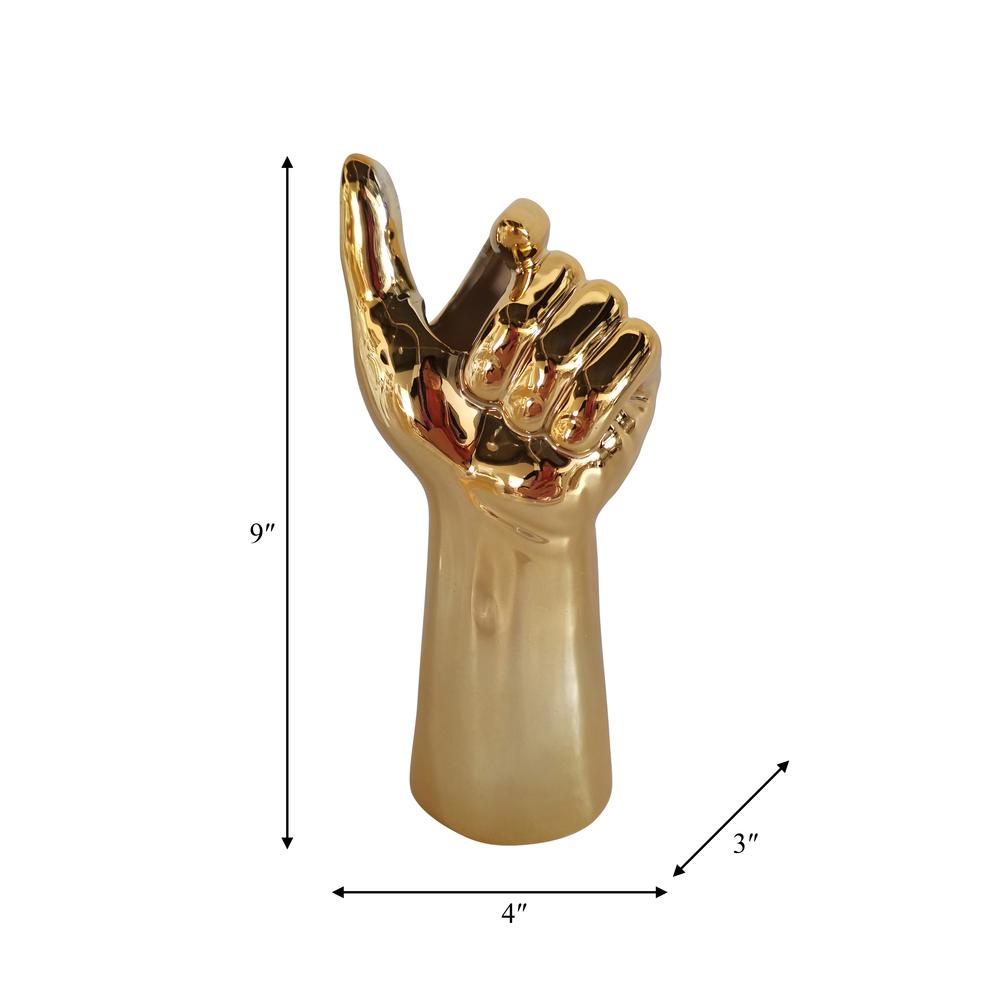 Porcelain, 9" Hand Vase, Gold. Picture 2