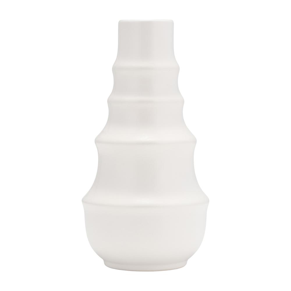 Cer,11",ring Pattern Vase,white. Picture 1