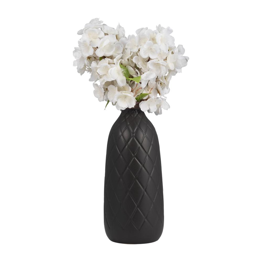 Cer, 12" Plaid Textured Vase, Black. Picture 3