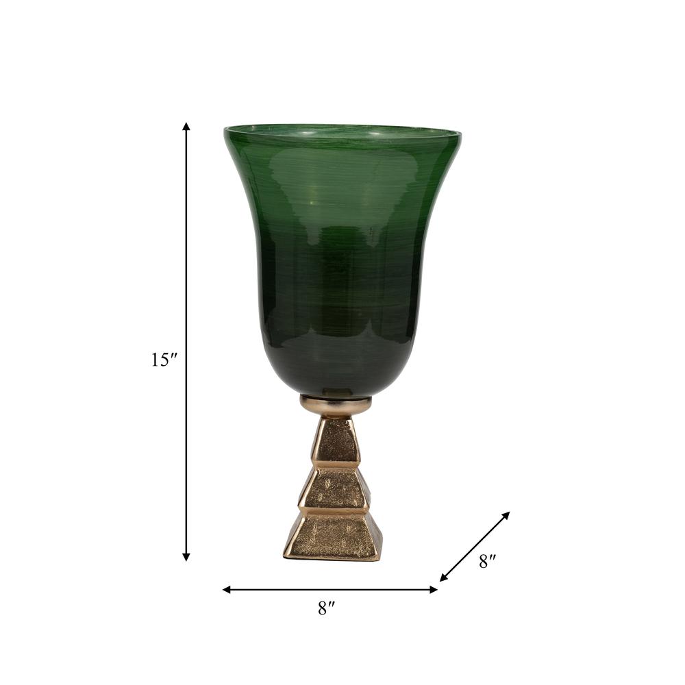 Glass, 15" 5th Ave Vase On Stand, Green/gold. Picture 8
