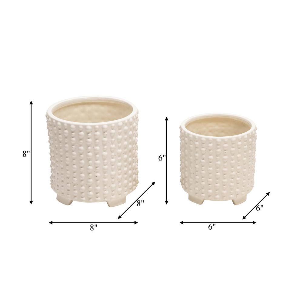 S/2 Ceramic 6/8" Footed Planters W/ Dots, White. Picture 4