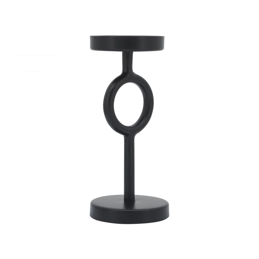 Metal, 8"h Ring Candle Holder, Black. Picture 1