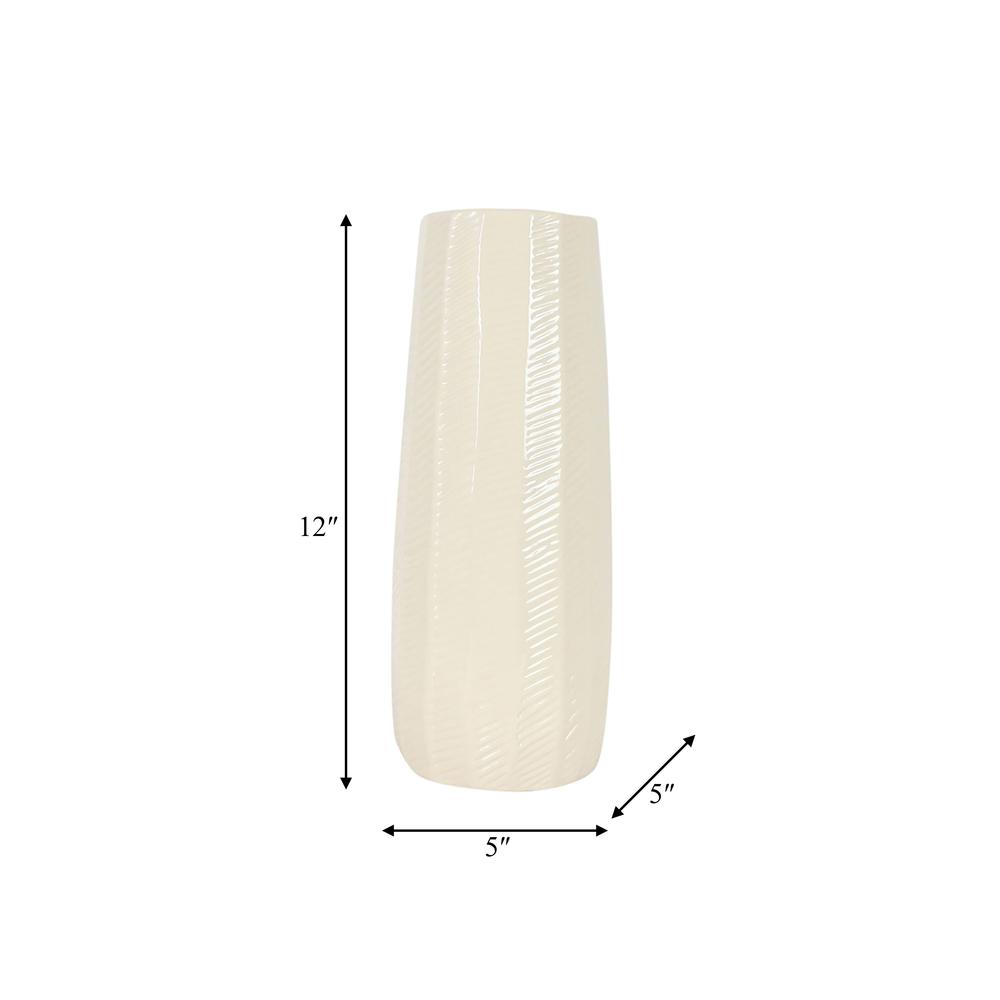 Cer, 12" Etched Lines Cylinder Vase, Cotton. Picture 8