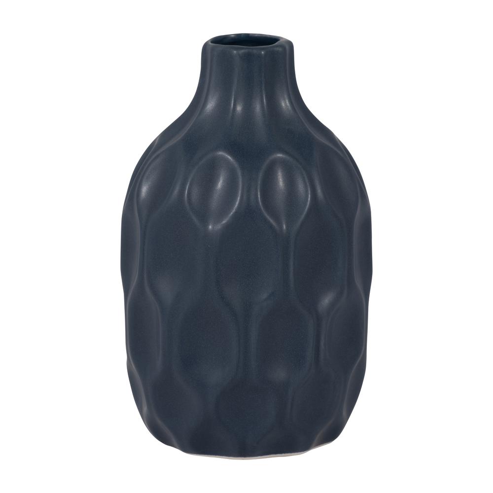 Cer, 8" Honeycomb Dimpled Vase, Navy. Picture 1