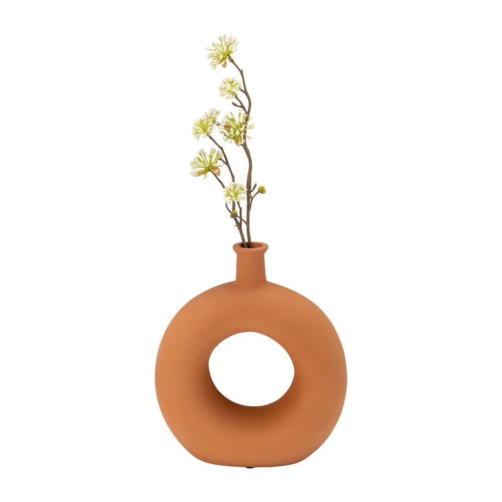 Cer, 8"h Round Cut-out Vase, Terracotta. Picture 4