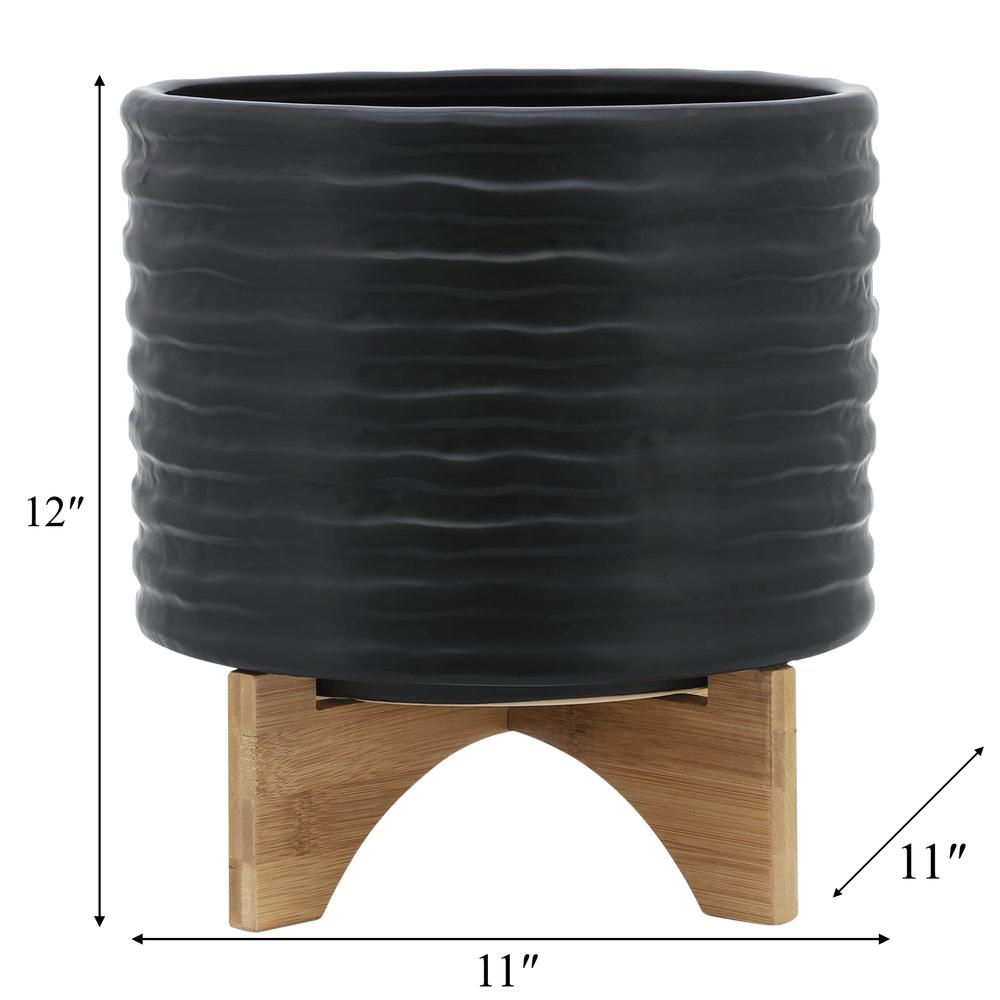 10" Textured Planter W/ Stand, Black. Picture 8