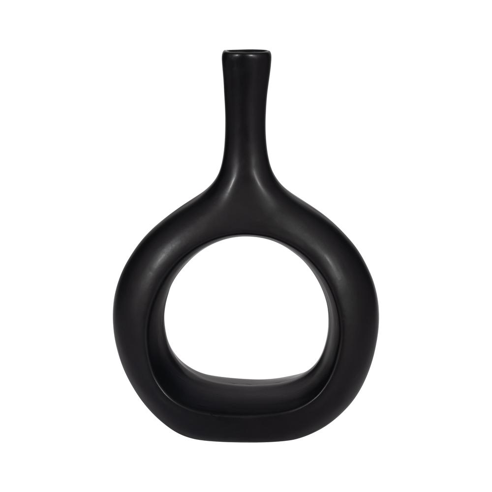 Cer, 9" Curved Open Cut Out Vase, Black. Picture 1