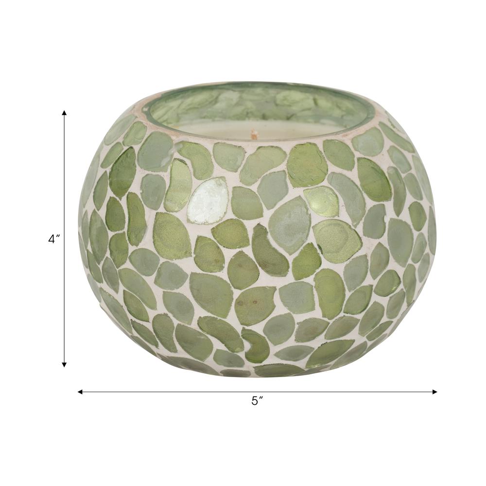Glass, 5" 19 Oz Mosaic Scented Candle, Light Green. Picture 9